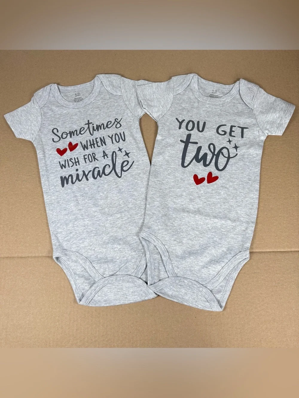 NWOT Twin Baby Onesies Set “Sometimes When You Wish for a Miracle, You Get TWO”